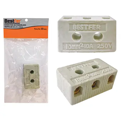 CONECTOR DE PORCELANA TRIPOLAR FIO 10MM