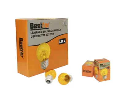 LAMPADA BOLINHA AMARELA DECORATIVA E27 15W 127V