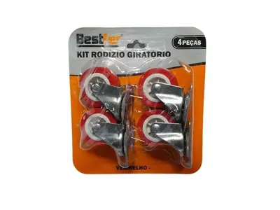 RODIZIO GIRATORIO VERMELHO - 1 1/2POL KIT 4PCS