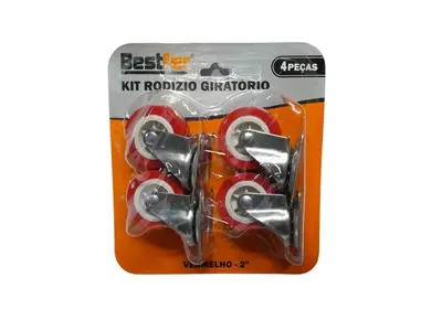 RODIZIO GIRATORIO VERMELHO 2POL KIT 4PCS